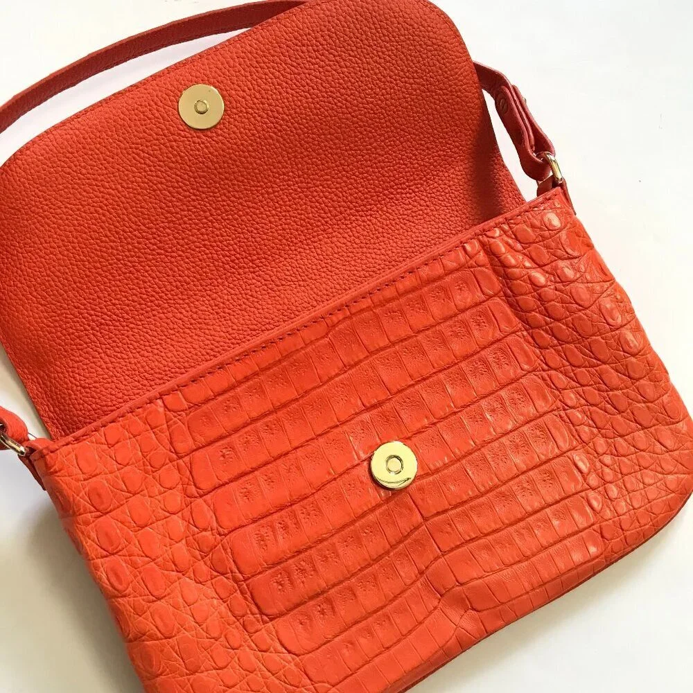 Maria Oliver Luisa Purse Shoulder Bag Womens Orange Crocodile Leather Clutch